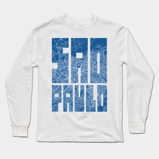 Sao Paulo, Brazil City Map Typography - Blueprint Long Sleeve T-Shirt